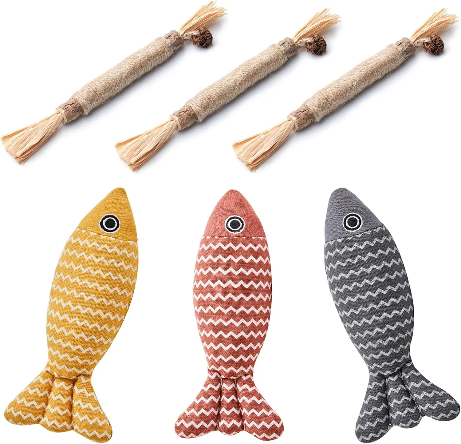 Potaroma 3 Pack Silvervine Cat Chew Toys and 3 Pcs Soft Linen Crinkle Sound Catnip Toys