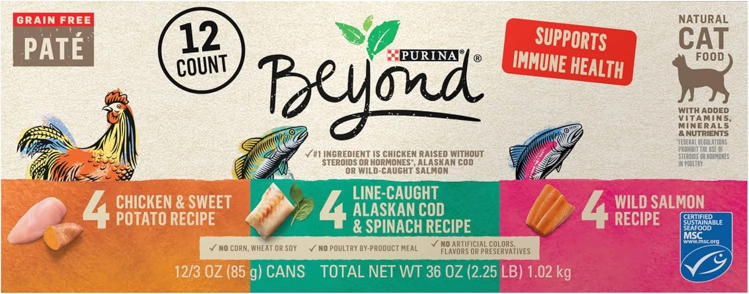 Purina Beyond Grain Free Wet Cat Food Pate Variety Pack - (2 Packs of 12) 3 oz. Cans
