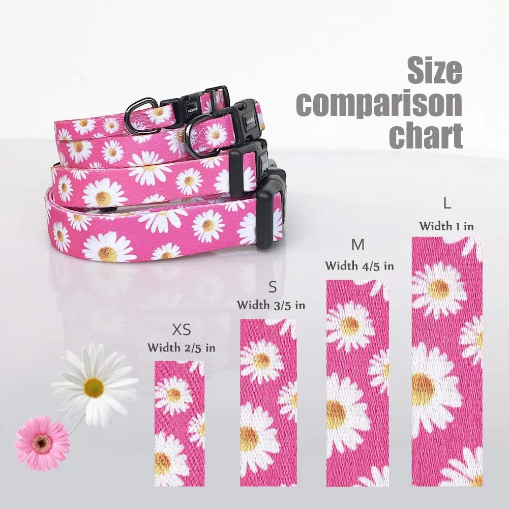 QQPETS Adjustable Soft Dog Collar: Print Flower Pink Multicolor Cute Patterns for XS Small Medium Large Pet Girl Boy Puppy Walking Running Training (L, Small Daisies)
