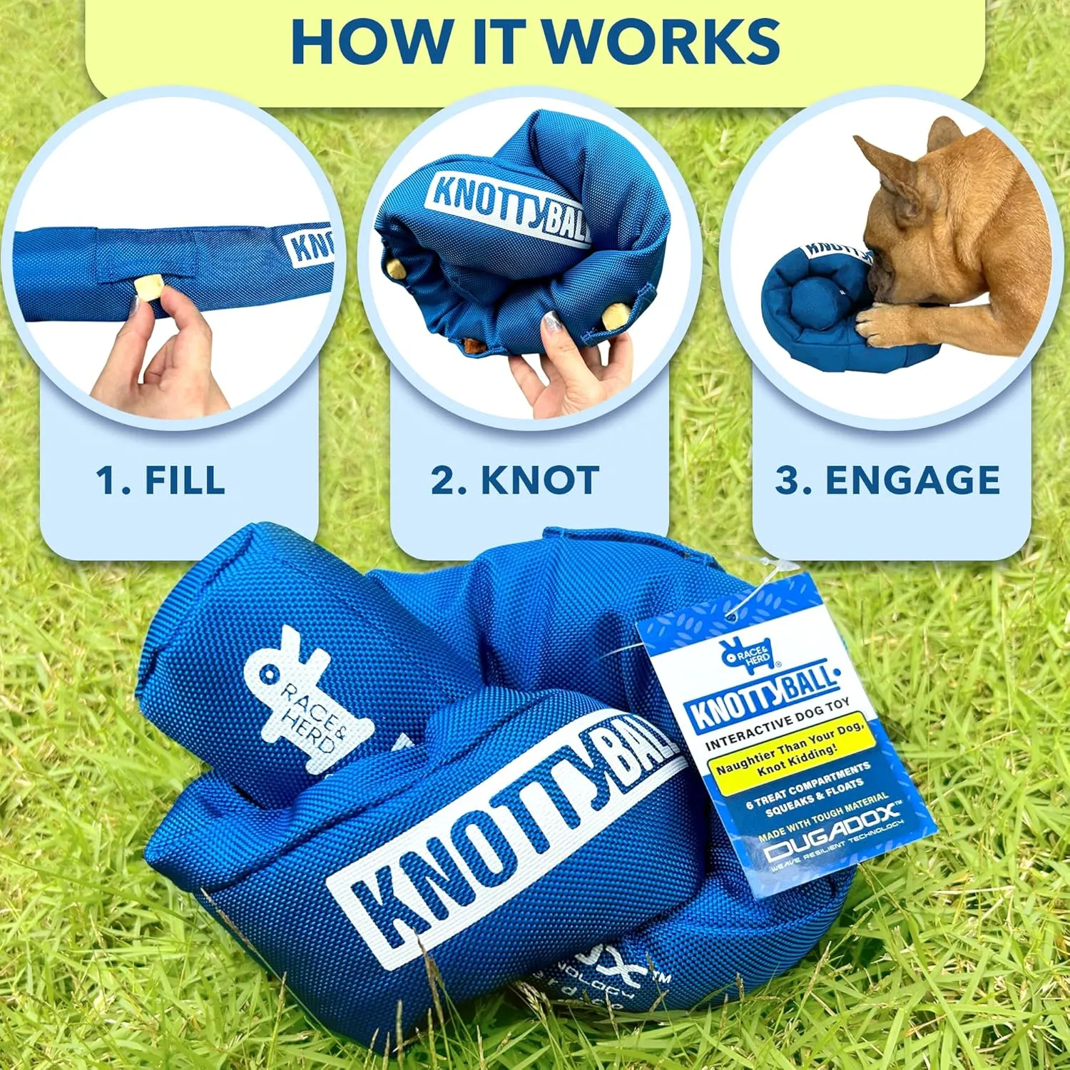 Race&Herd | KnottyBall Dog Toys Interactive | Snuffle Ball | Sniffle Ball and Puzzle Toy for Any Size Dogs | Encourage Natural Foraging Skills | Dog Enrichment Toys for Training and Stress Relief