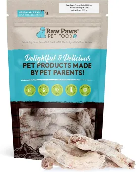 Raw Paws Freeze-Dried Chicken Necks for Dogs & Cats, 4-oz - Made in USA - Raw Freeze Dried Dog Treats - Chicken Necks for Cats - Single Ingredient