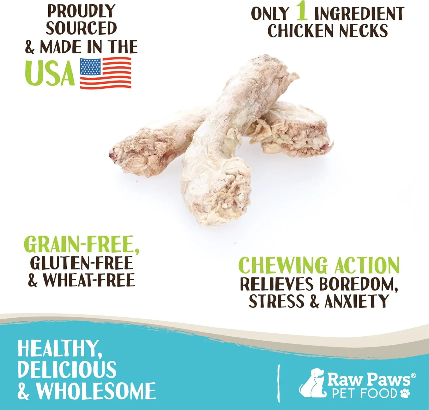 Raw Paws Freeze-Dried Chicken Necks for Dogs & Cats, 4-oz - Made in USA - Raw Freeze Dried Dog Treats - Chicken Necks for Cats - Single Ingredient