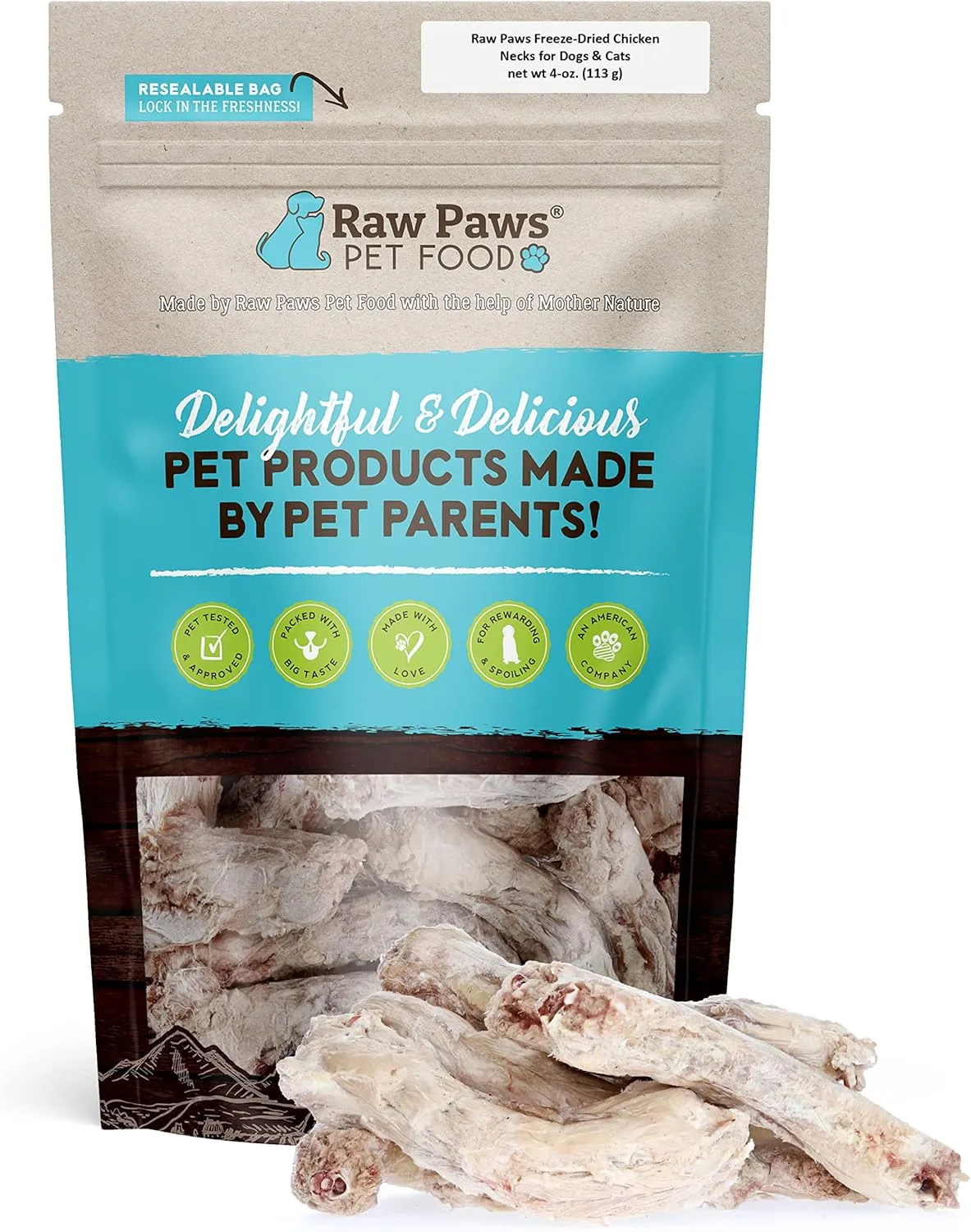Raw Paws Freeze-Dried Chicken Necks for Dogs & Cats, 4-oz - Made in USA - Raw Freeze Dried Dog Treats - Chicken Necks for Cats - Single Ingredient