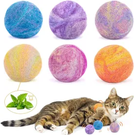 Retro Shaw Cat Toys Balls,Catnip Ball with Bell Inside,Wool Balls Toy with SilverVine Catnip Fill, Upgraded,Interactive Cat Nip Ball for Indoor Kitten Kitty 6 Pcs