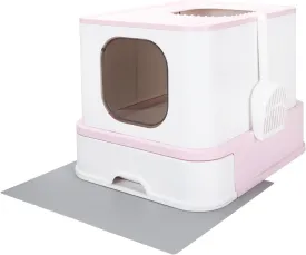 RIZZARI Millions Sold Wordwide Cat Litter Box, Large Top Entry Anti-Splashing Litter Box with Lid, Enclosed Plastic Cat Litter Box with Handy Litter Scoop, Drawer Type Cat Toilet (Pink)