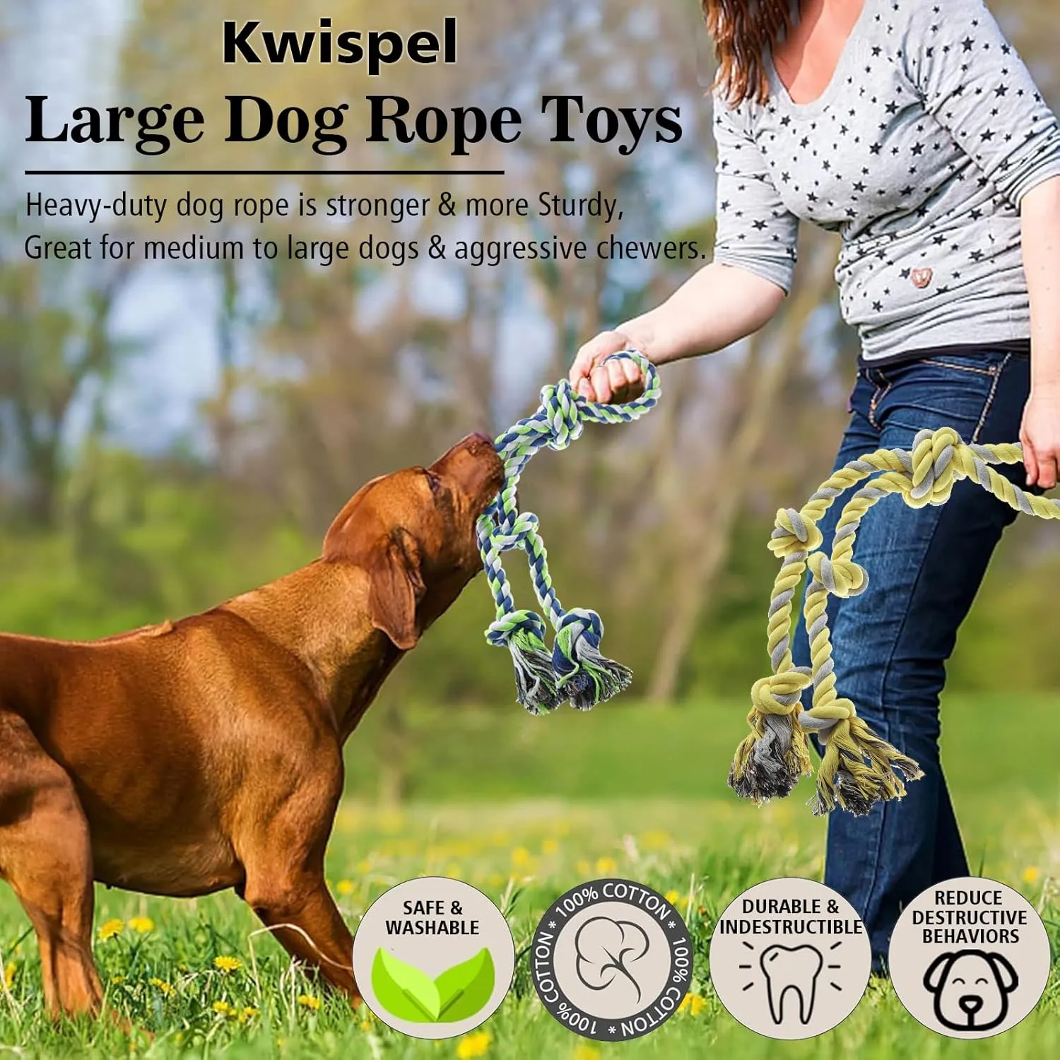 Rope Toy for DogsLarge Dog Rope Toys for Aggressive Chewers, Heavy Duty Dog Toys for Large Medium Breed, Indestructible Tough Rope Chew Toys Tug of War Dog Toy Cotton Rope for Teeth Cleaning