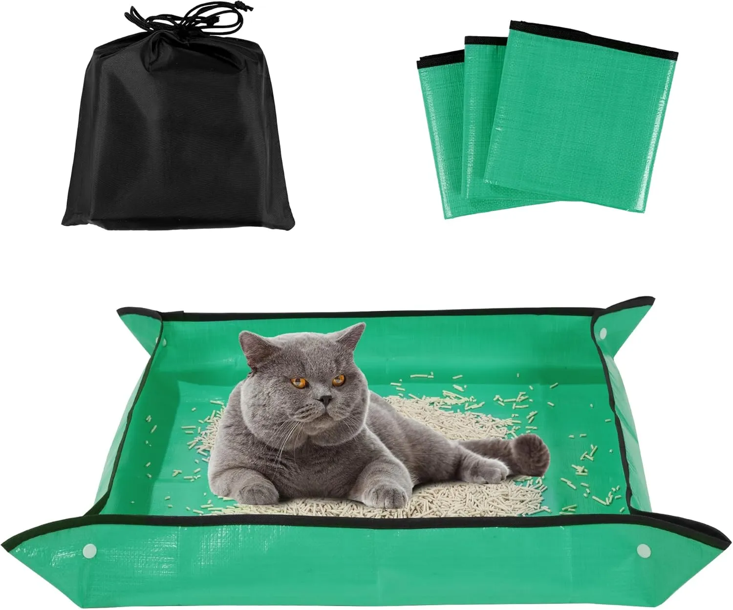 ROYALAY 3 Pcs Portable Travel Litter Box for Cats, Foldable and Packable Cat Carrier With Litter Box for Car Travel, Large Sized Waterproof for Plane, Van, Camping and Hotel