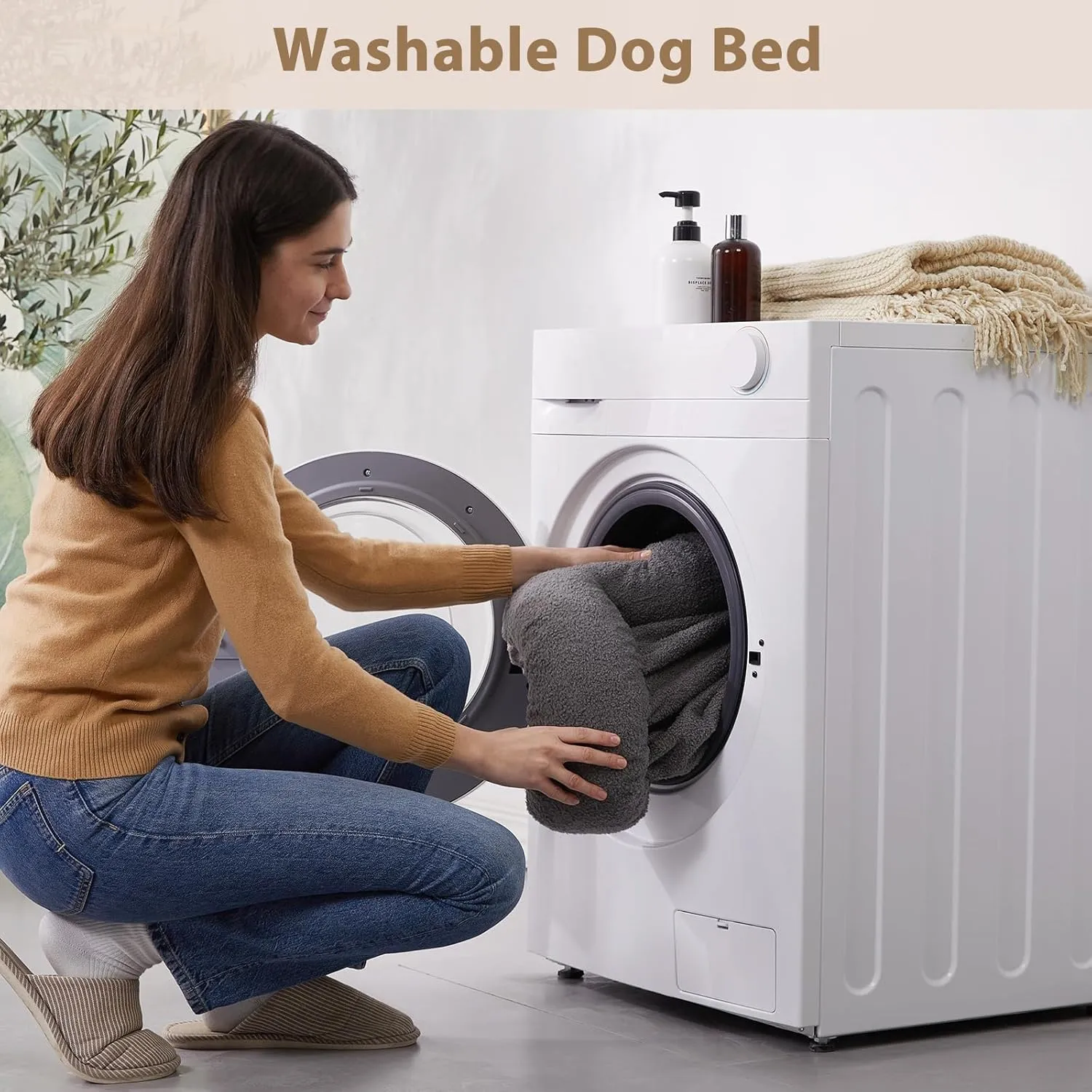 RRPETHOME Washable Dog Beds Large Sized Dog Couch, Extra Large Orthopedic Dogs Beds with Removable Cover, Waterproof Pet Bed with Bolsters, Pet Crate Bed with Non Slip Bottom, XL, Grey