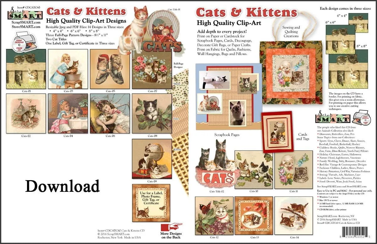ScrapSMART - Cats and Kittens Collection Software - Jpeg & PDF Files for Mac [Download]