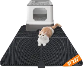 Silicone Cat Litter Mat, Large Litter Box Mat 31"X23", Soft Non-slip Kitty Litter Trapping Mat, Urine and Water Proof Cat Litter Catcher Rug, Easy to Lay Flat and Clean (Black)