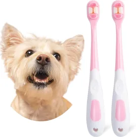 Small Dog Toothbrush, Cat & Puppy Tooth Brushing Kit, Ultra Soft & Mini Head Teeth Brush for Kitten & Tiny Pet, Doggy Toothbrushes Deep Dental Clean, 2 PCS, Pink
