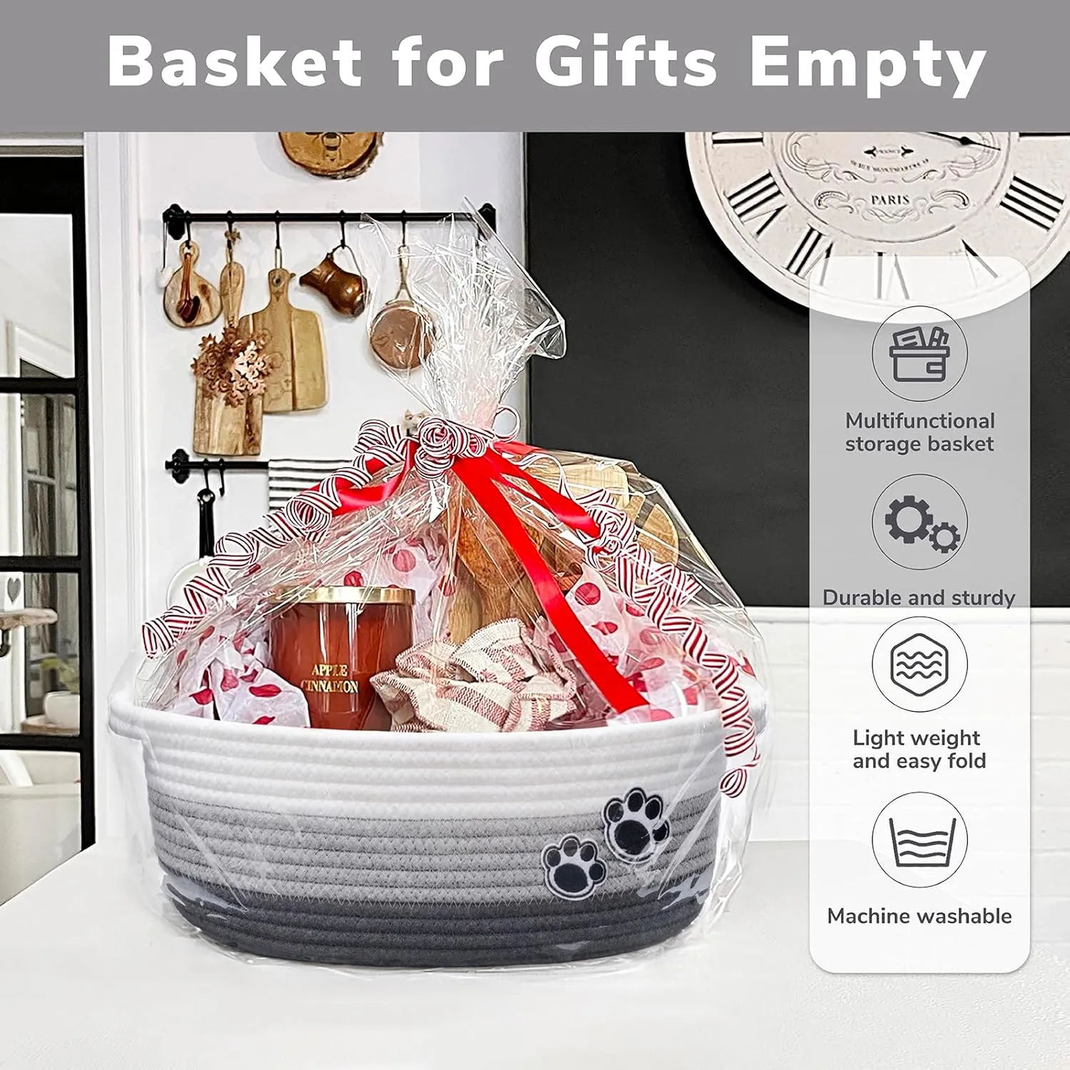 Small Dog Toy Basket, Cute Woven Baskets for Shelves, Decorative Rope Storage Baskets for Nursery, Baby Gift Basket for Diapers, 12 x 8 x 5 inches