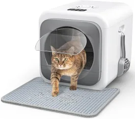 Smart Odor Control Cat Litter Box for Big Cats & Multiple Cats, Easy Clean with Infrared Sensor, Scoop & Mat, 5V/1A USB