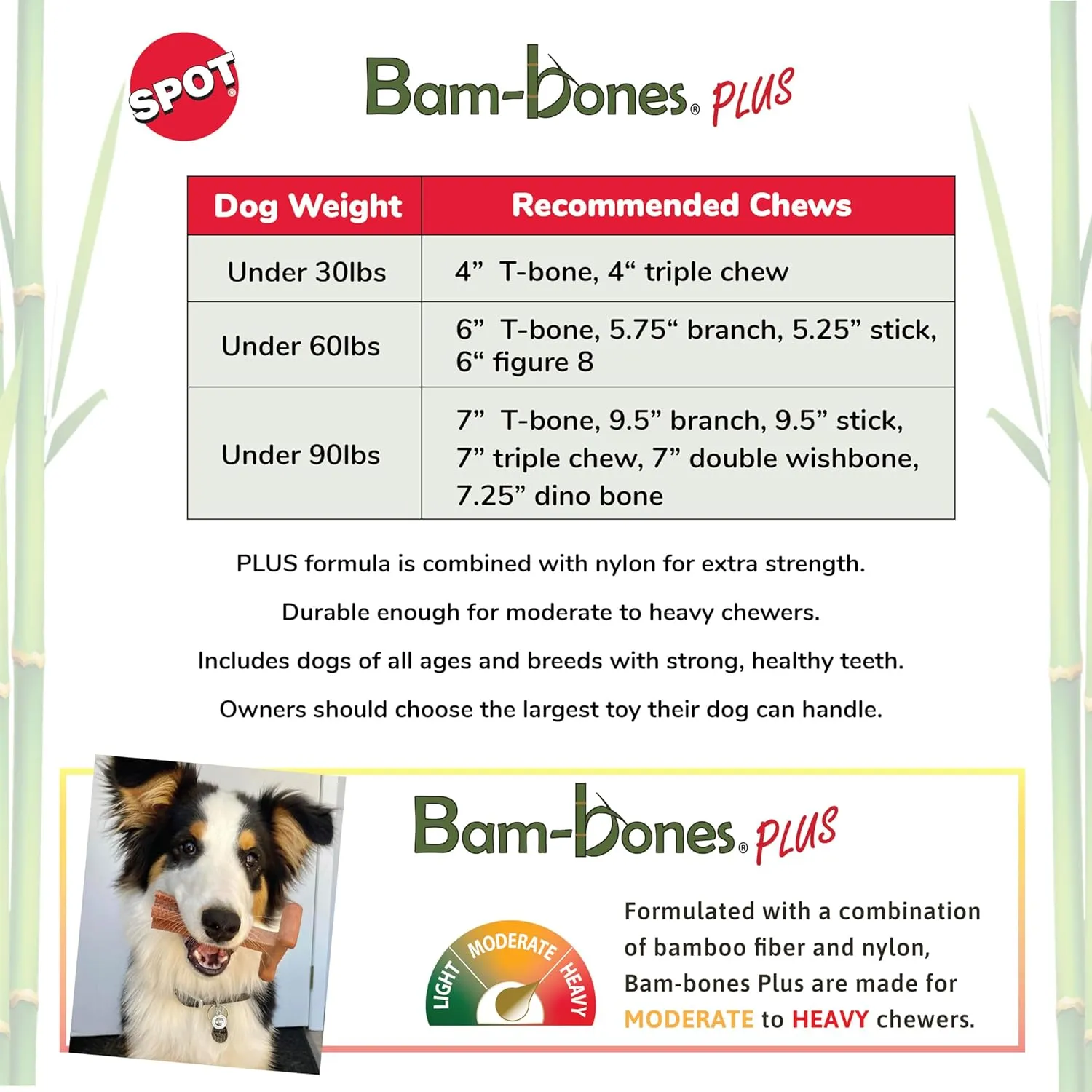 SPOT Bam-Bones Plus T Bone - Bamboo Fiber & Nylon, Durable Long Lasting Dog Chew for Aggressive Chewers  Toy for Dogs & Puppies Under 90lbs, Non-Splintering, 7in, Allergen Free Peanut Butter Flavor