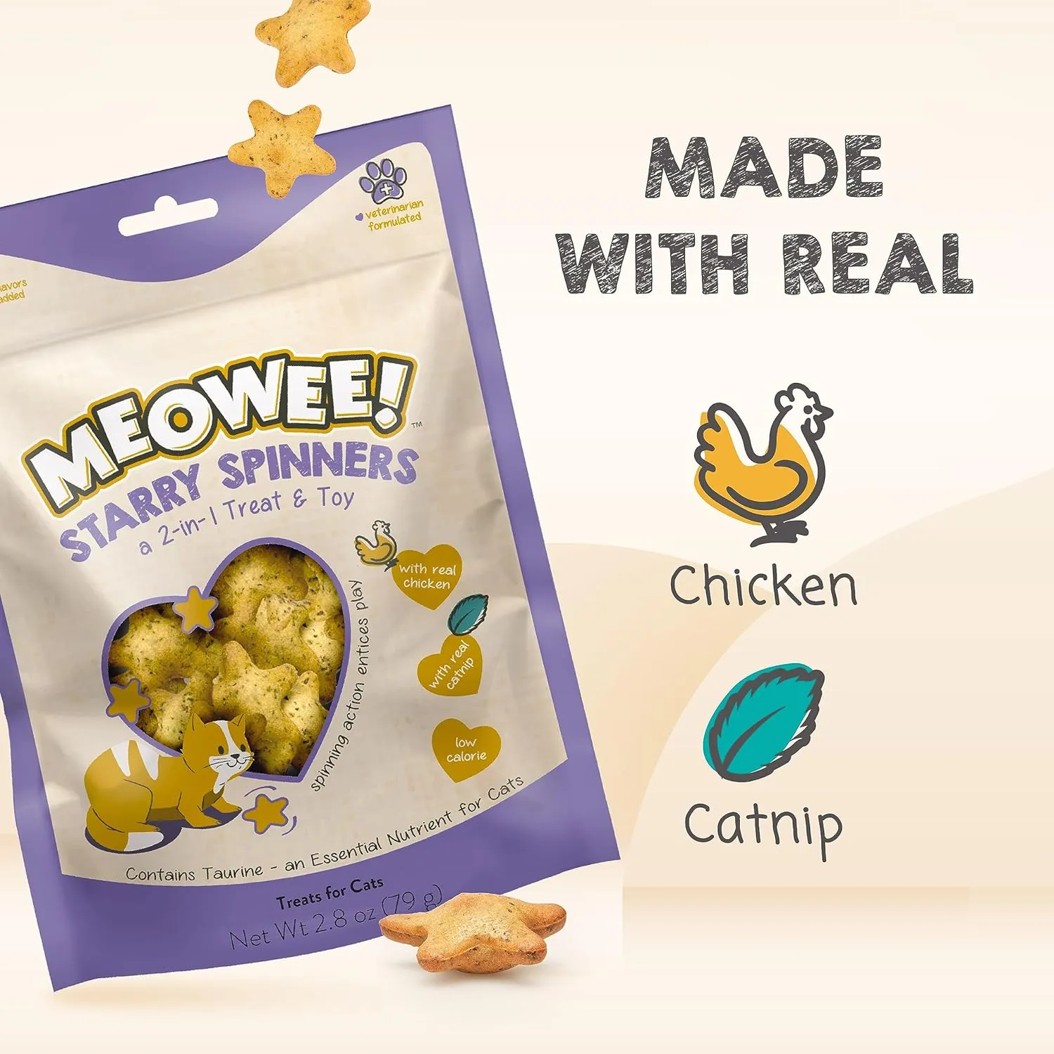 Starry Spinners Cat Treat, 2.8 Ounce, 2-in-1 Treat & Toy Made with Real Chicken, Chicken Liver & Catnip, Encourages Playfulness & Low Calorie