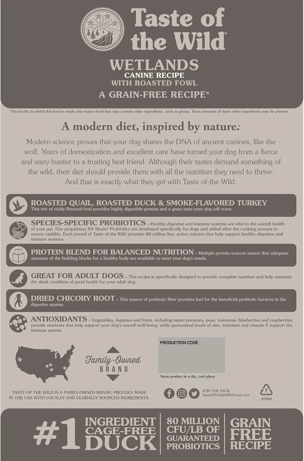 Taste of the Wild Wetlands Grain-Free Dry Dog Food with Roasted Duck 28lb