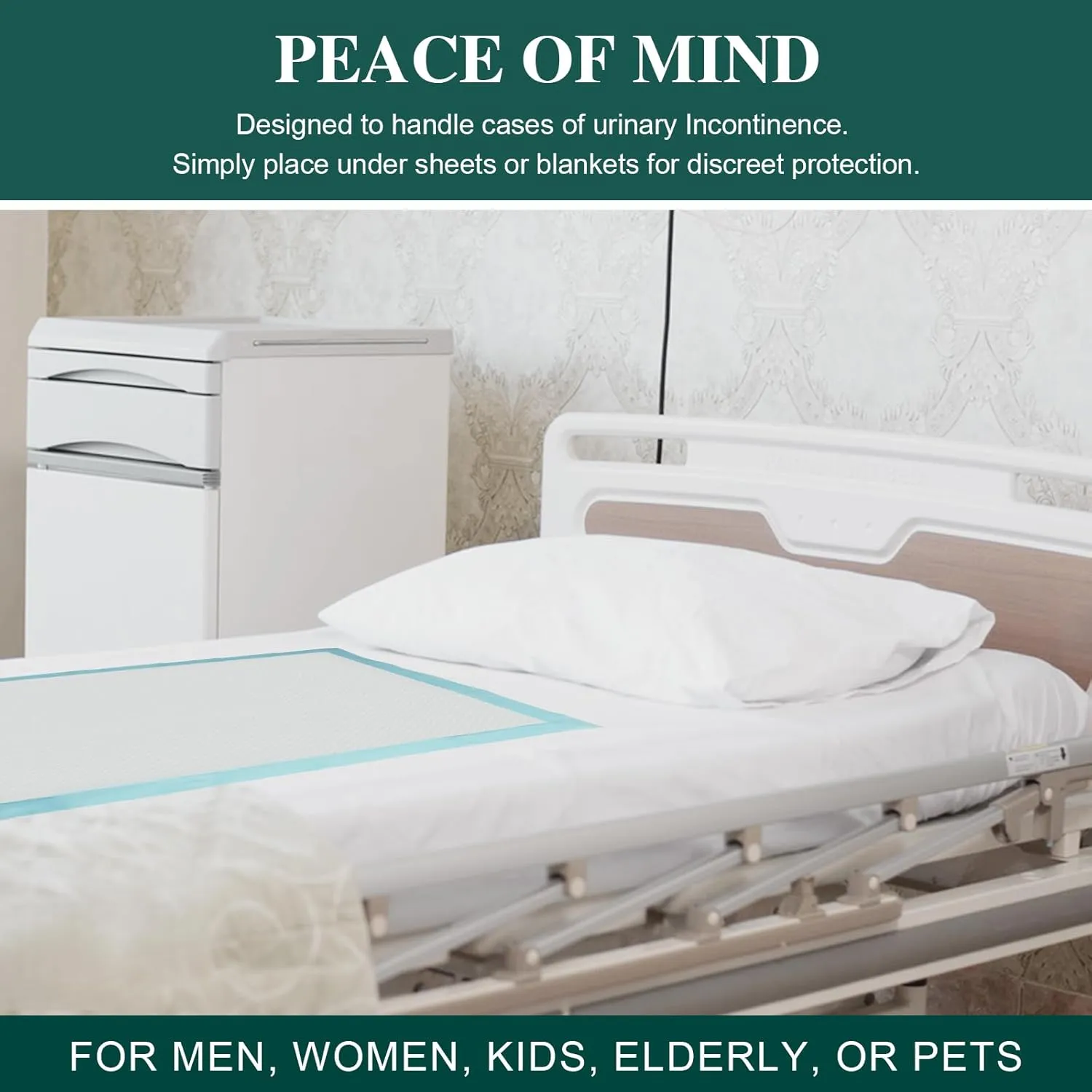 Tear-Resistant Incontinence Bed Pads 40'' x 36'' (50 Count ) with 130 Gram Heavy Duty Disposable Underpads Chucks Pads for Adults, Kids & Elderly | Protection Pads for Bed, Sofa, and Chair