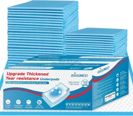 Tear-Resistant Incontinence Bed Pads 40'' x 36'' (50 Count ) with 130 Gram Heavy Duty Disposable Underpads Chucks Pads for Adults, Kids & Elderly | Protection Pads for Bed, Sofa, and Chair