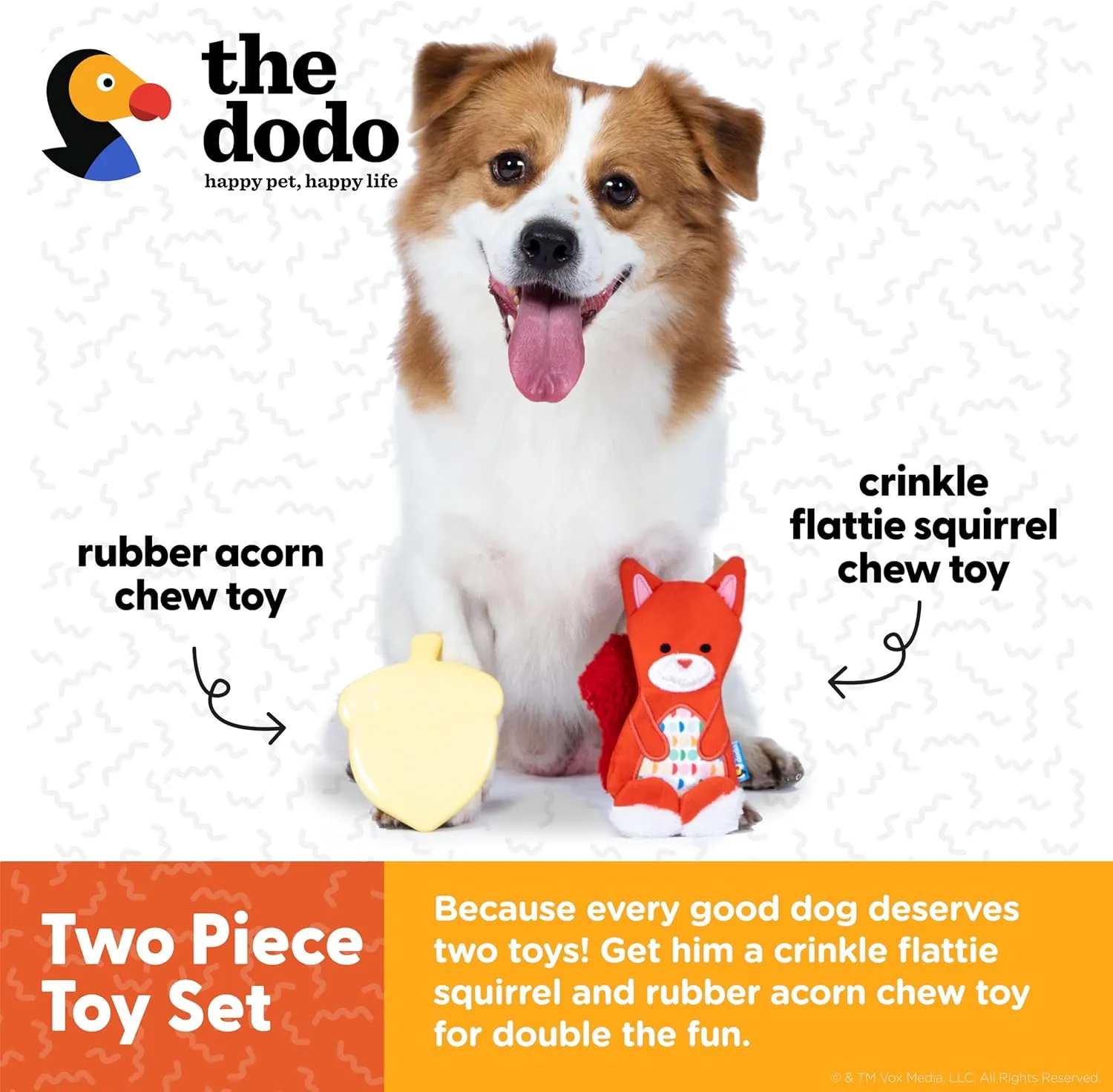 The Dodo Woodland Animals Stuffingless 2pc Dog Toy Set: Squirrel & Acorn; No Plush Squeaky Squirrel Flattie Dog Toy   Rubber Acorn Chew Toy; Durable Toys for Dogs