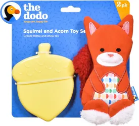 The Dodo Woodland Animals Stuffingless 2pc Dog Toy Set: Squirrel & Acorn; No Plush Squeaky Squirrel Flattie Dog Toy   Rubber Acorn Chew Toy; Durable Toys for Dogs