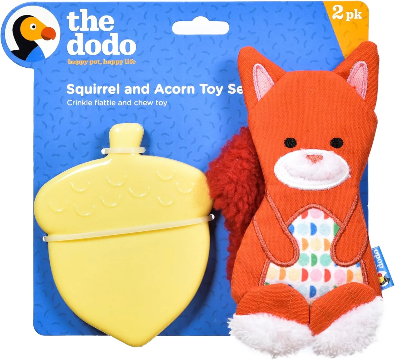 The Dodo Woodland Animals Stuffingless 2pc Dog Toy Set: Squirrel & Acorn; No Plush Squeaky Squirrel Flattie Dog Toy   Rubber Acorn Chew Toy; Durable Toys for Dogs