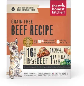 The Honest Kitchen Human Grade Dehydrated Grain Free Dog Food  Complete Meal or Dog Food Topper  Beef 10 lb (makes 40 lbs)