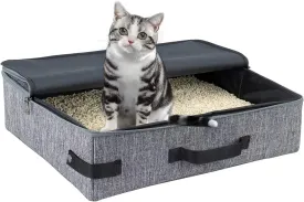 Travel Cat Litter Box with Lid and Handle Portable - Foldable Waterproof Travel Litter Box for Cats, Soft Standard Portable Collapsible Litter Carrier (with Lid, Grey)