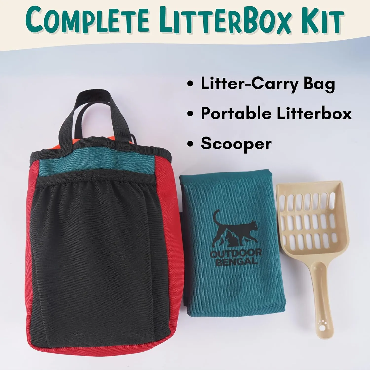 Travel Litter Box Kit for Cats (3in1) by OutdoorBengal  1 Litter Tray   1 Litter Bag   1 Small Scooper (Leak-Proof & Odor-Resistant, Portable & Collapsible) Ideal for Car, Plane, Camping & Hotels