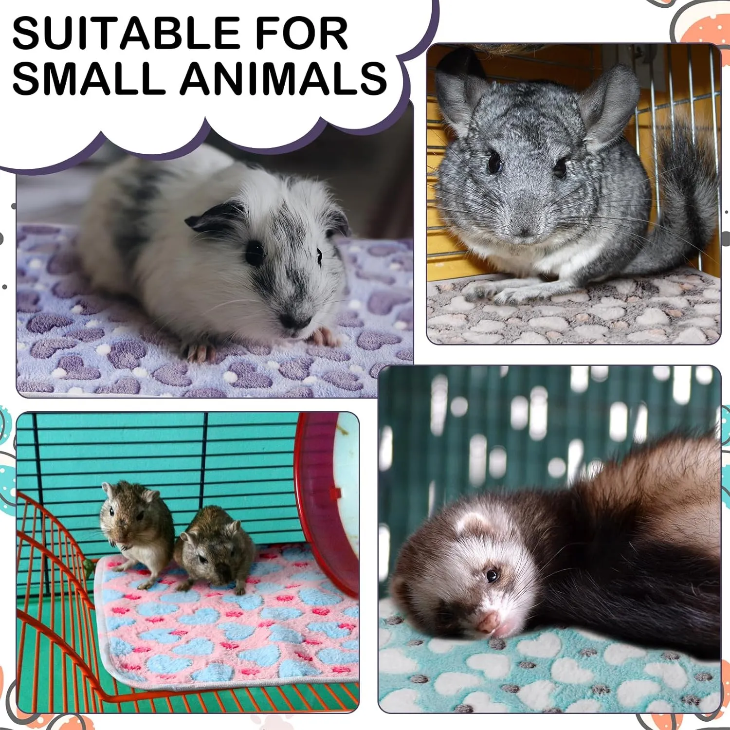 Tudomro 8 Pcs Guinea Pig Bedding Cage Liners Bulk Blankets Small Animal Flannel Throw Bedding Waterproof Absorbent Reusable Pet Pee Sleep Mat Pad Cover for Hamster Ferret(Heart,47 x 24 Inch)