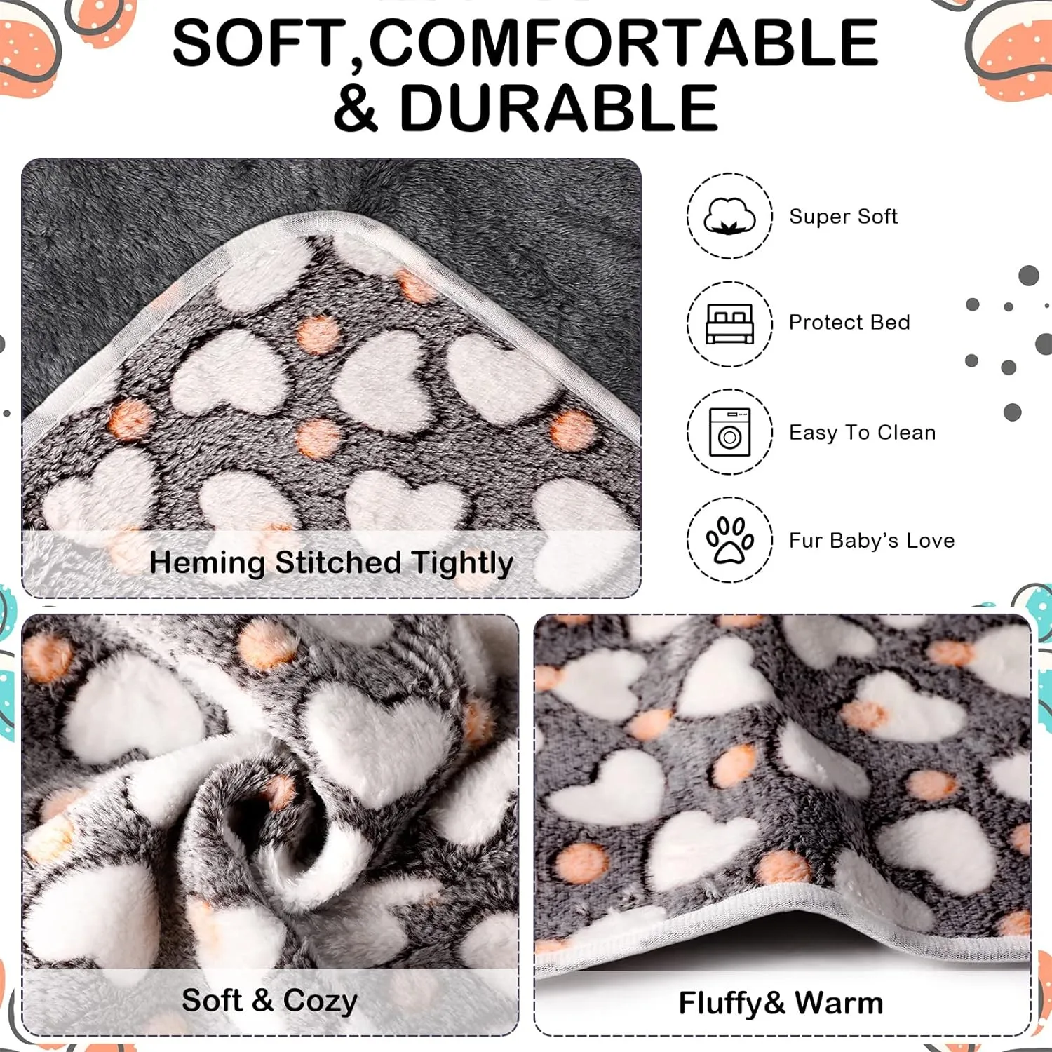 Tudomro 8 Pcs Guinea Pig Bedding Cage Liners Bulk Blankets Small Animal Flannel Throw Bedding Waterproof Absorbent Reusable Pet Pee Sleep Mat Pad Cover for Hamster Ferret(Heart,47 x 24 Inch)