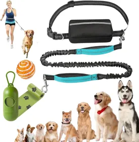 Upliftjoys Dog Leash, 5.5 Ft Hands Free Dog Leash with Zipper Pouch, Dual Padded Handles Waist Leashes for Dogs Walking, Retractable Adjustable Shock Absorbing Bungee Leashs for All Dogs (A,Single)