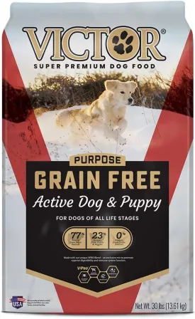 VICTOR Super Premium Dog Food  High Protein Grain Free Active Dog & Puppy Kibble  Dry Food with 33% Protein, Gluten-Free - Premium Beef, Pork, Fish Meals for High Energy Dogs, 30lbs