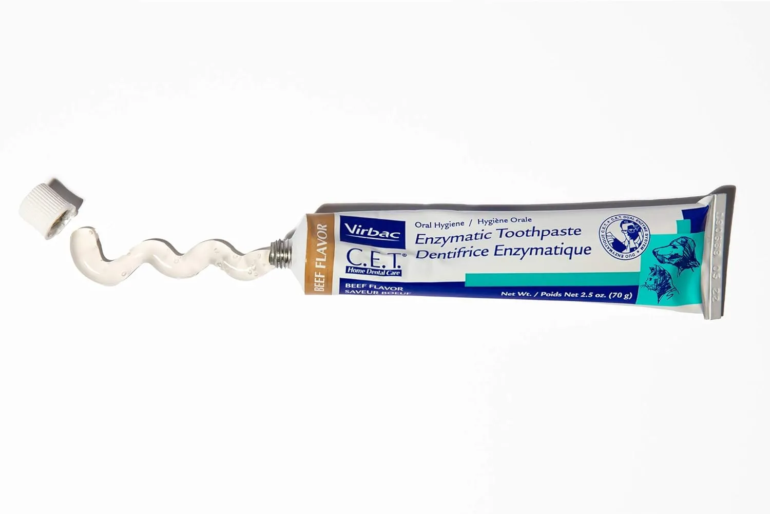 Virbac C.E.T. Enzymatic Toothpaste Eliminates Bad Breath by Removing Plaque and Tartar Buildup Best Pet Dental Care Toothpaste Beef Flavor 2.5 Oz Tube (Color Varies)