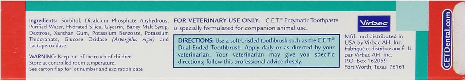 Virbac C.E.T. Enzymatic Toothpaste, Malt Flavor, 2.5 oz