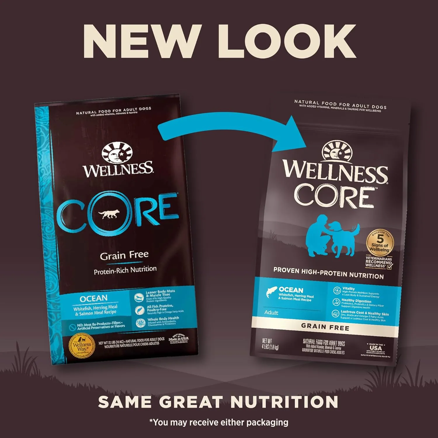 Wellness CORE Dry Dog Food, Grain-Free, High Protein, Natural, Ocean Whitefish, Herring, & Salmon Recipe, (4-Pound Bag)