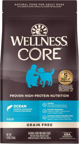 Wellness CORE Dry Dog Food, Grain-Free, High Protein, Natural, Ocean Whitefish, Herring, & Salmon Recipe, (4-Pound Bag)