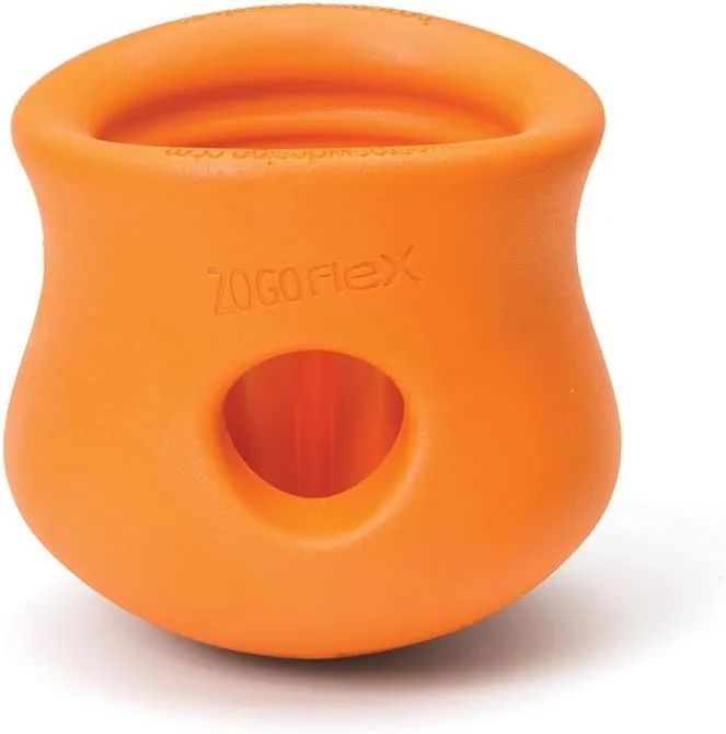 West Paw Zogoflex Toppl Treat Dispensing Dog Toy Puzzle  Interactive Chew Toys for Dogs  Dog Toy for Moderate Chewers, Fetch, Catch  Holds Kibble, Treats, Large 4", Tangerine