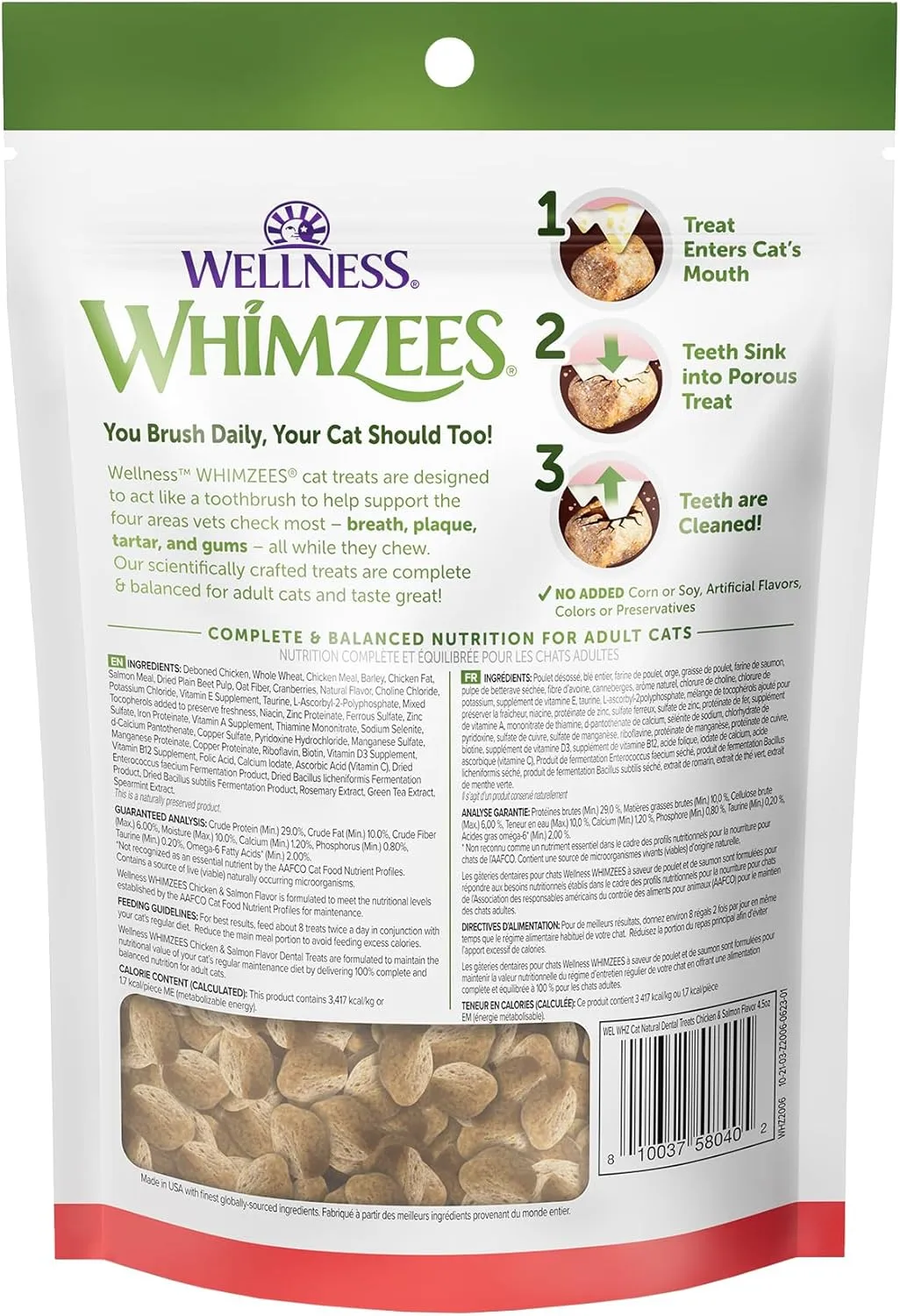 WHIMZEES Wellness Cat Dental Treats, Natural Chews, Chicken and Salmon Flavor, (4.5 Ounce Bag)