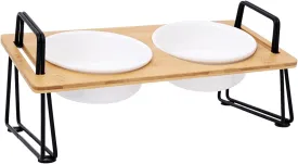 Y YHY Elevated Cat Bowls, 13 oz Raised Cat Bowls for Food and Water Indoor Cat Dishes Anti Vomiting with Bamboo Stand for Cats and Small Dogs, Dishwasher Safe