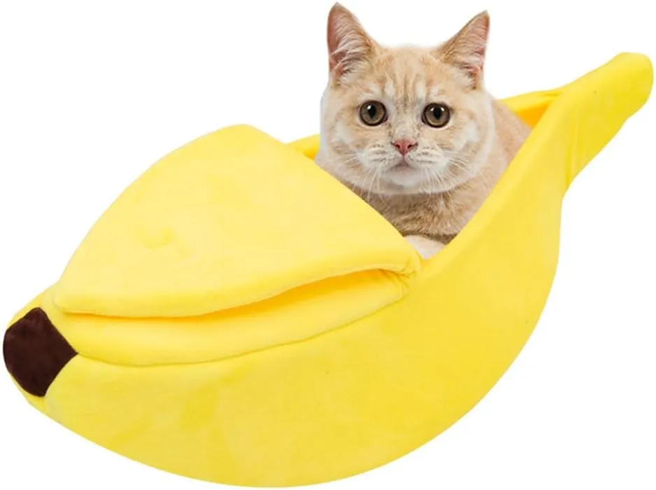 Yellow Banana Cat Bed, Cute Banana Puppy Pad Kennel Warm and Soft Pet Cat Supplies Kitten Puppy Bed, Suitable for Pets Under 12 pounds-(26.8 inch)