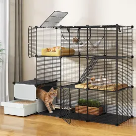 YITAHOME Cat Enclosure with Litter Box: 3-Level Indoor Cat Cage for Kittens, Spacious Play Area for 1-3 Small Cats (Black)