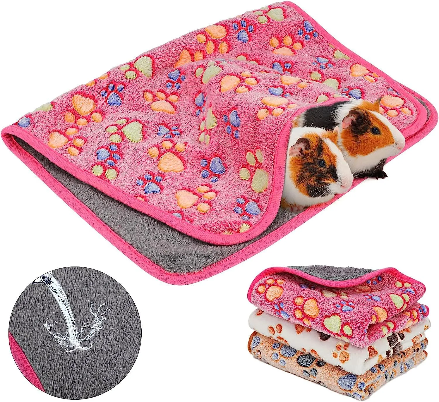 YUEPET Waterproof Guinea Pig Blankets Washable 3 Pack Small Animal Fleece Cage Liners Pet Soft Sleep Mat Pad Cover Warm Flannel Throw for Hamster Guinea Pig Rabbit Chinchilla Hedgehog Ferret 30"16"