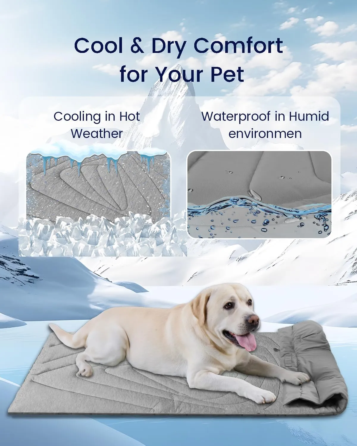 ZonLi Dog Cooling Mat, 40" x 27" Medium, Cooling Pad Waterproof, Pet Cool Mats for Dogs and Cats use in Crate, Tunk, Camping, Outdoors, Portable, Machine Washable, Durable, Pebble Gray