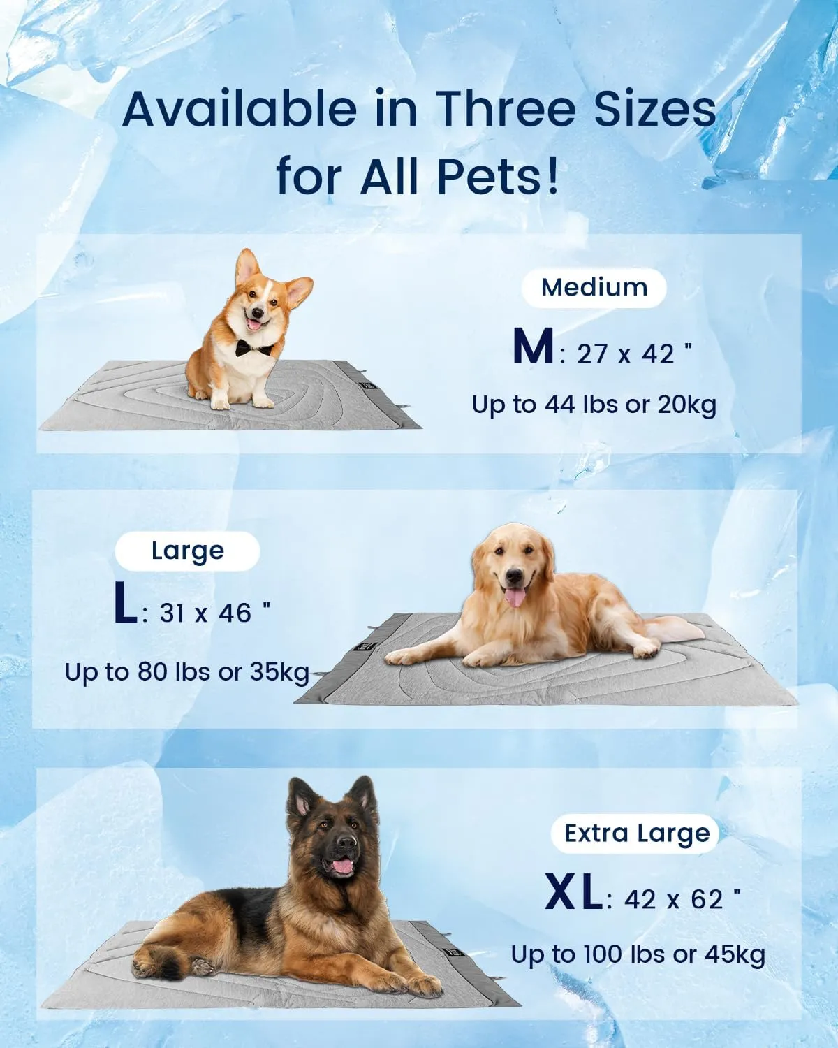 ZonLi Dog Cooling Mat, 40" x 27" Medium, Cooling Pad Waterproof, Pet Cool Mats for Dogs and Cats use in Crate, Tunk, Camping, Outdoors, Portable, Machine Washable, Durable, Pebble Gray